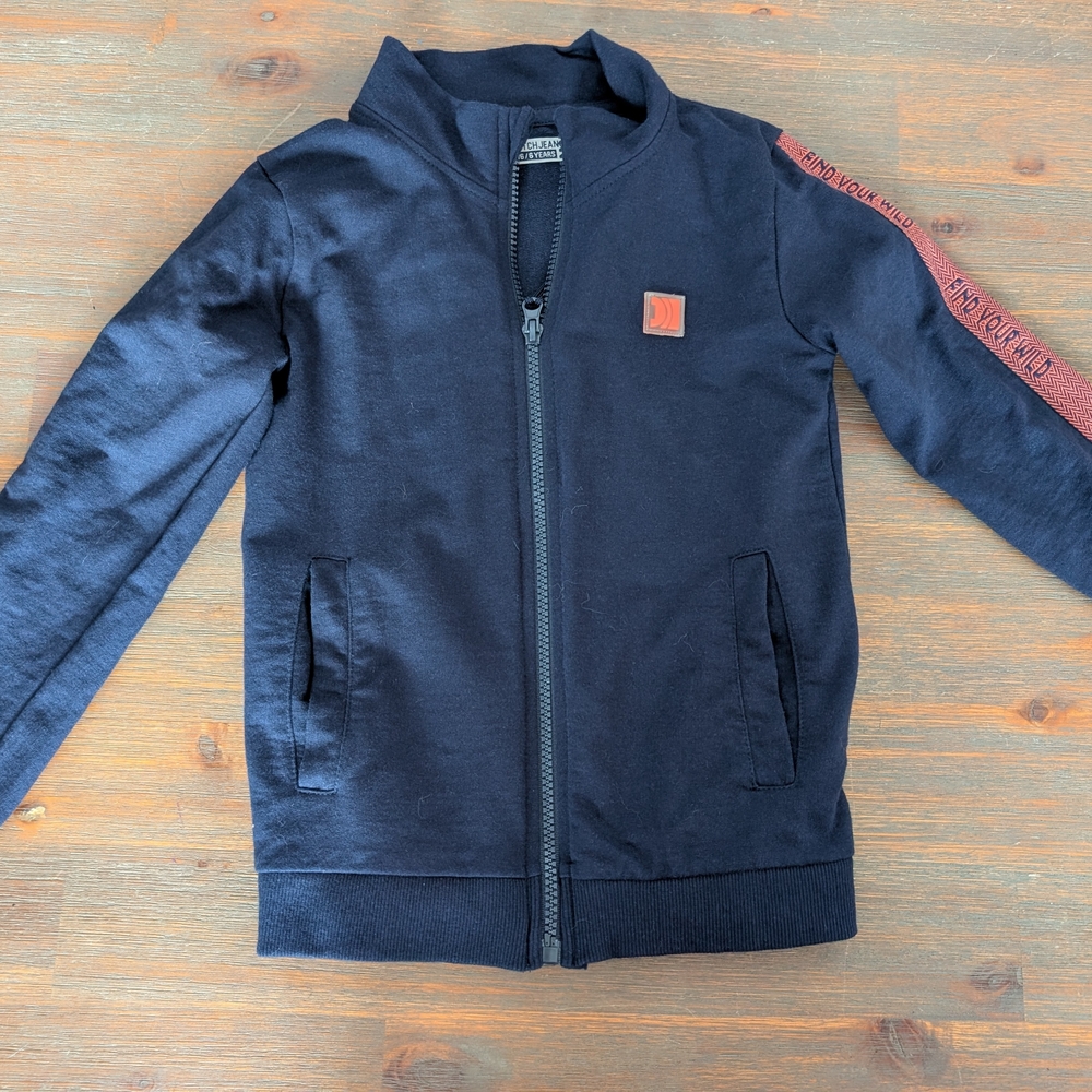 Kids Navy Zip-Front Jacket with Orange Accent